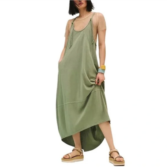 DAILY PRACTICE ANTHROPOLOGIE Lounge Maxi Dress Sage Green Hi-Low Cotton - Picture 3 of 14